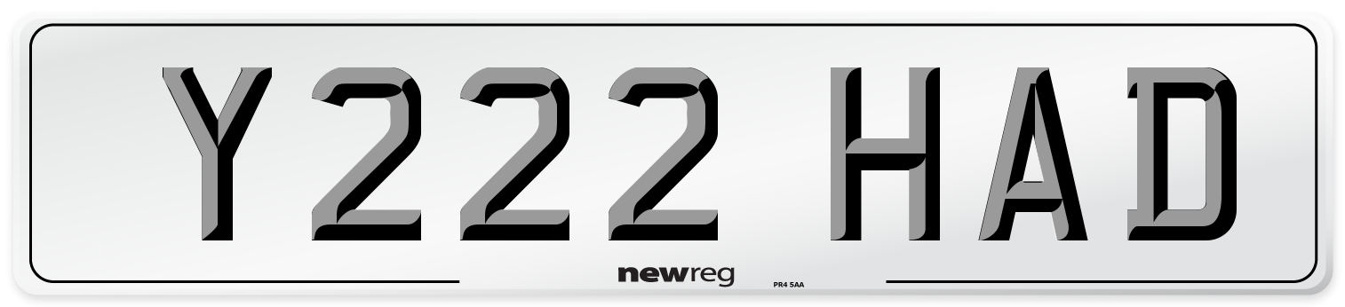 Y222 HAD Number Plate from New Reg